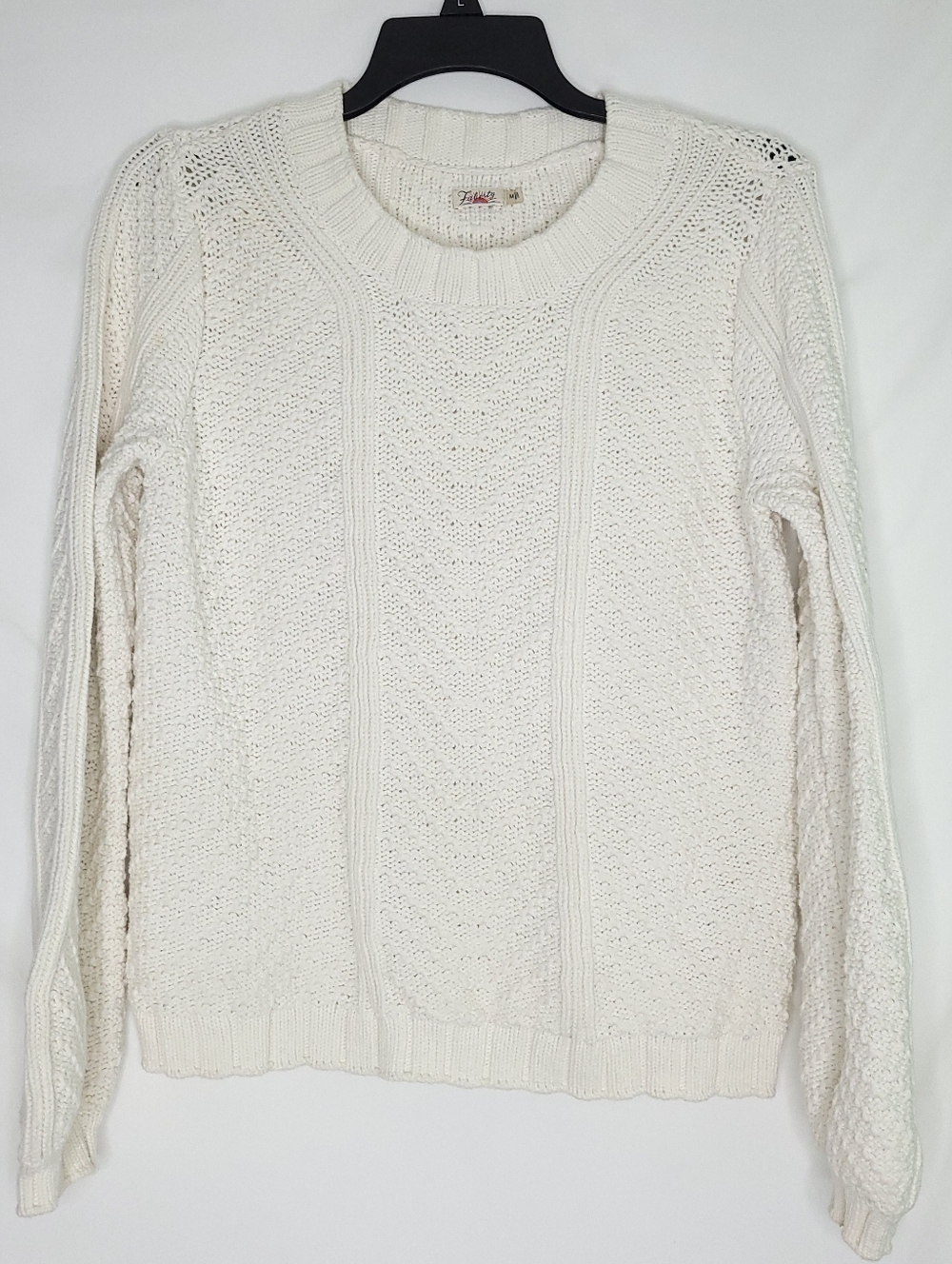 FAHERTY Women's Cableknit Crewneck Fisherman Pullover Minimalist Sweater MEDIUM